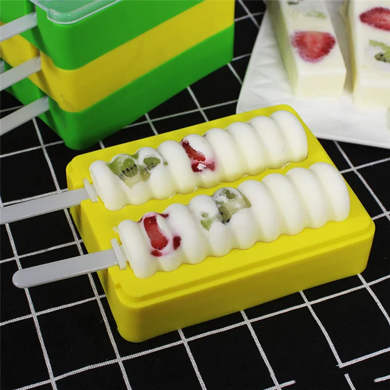 DIY Форма для изготовления мороженого детей лето креативный 2 полости Popsicle силиконовые пресс-формы куба производители с палочки для сладостей волна прямоугольник