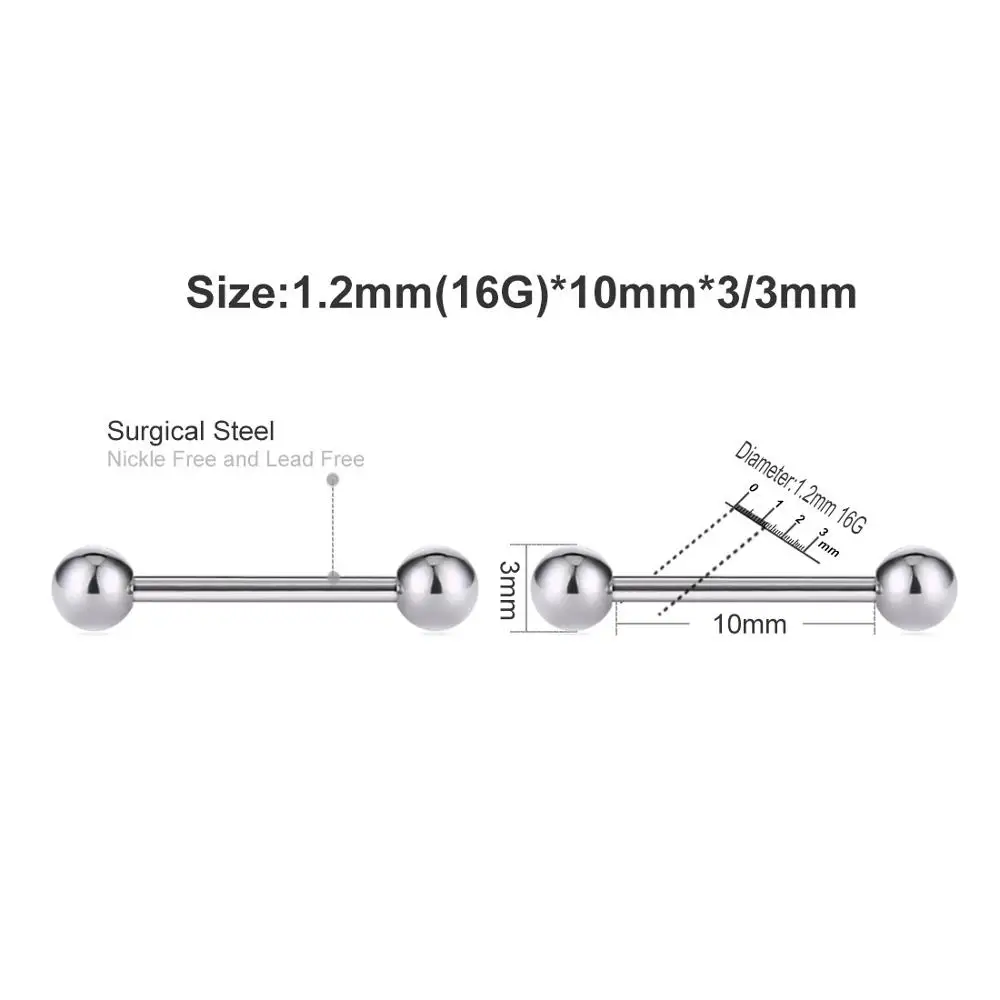 2 шт круглый шарик штанги нос винт ноздри шпильки хирургический стальной Нос Кости Кольцо уха хряща серьги ювелирные изделия для пирсинга тела - Окраска металла: 1.2mm 10mm 3mm