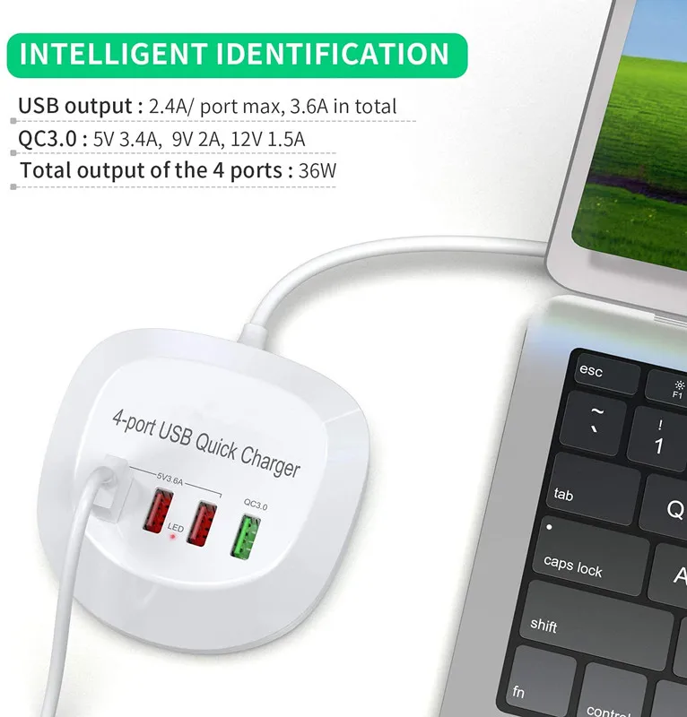 Зарядное устройство с 4 USB-портами 30 Вт QC3.0 | Мобильные телефоны и аксессуары