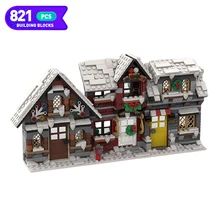 

Moc Winter Series Architecture City Apartment Shop Street View House Building Blocks Village Model Friends Set Toys Children