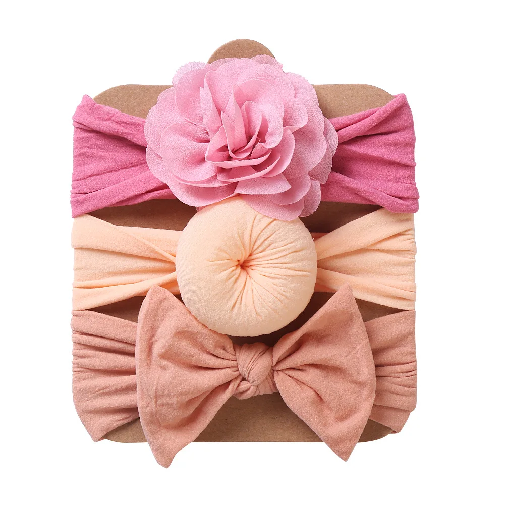 GI AU_ 3Pcs/Set Toddler Baby Girl Solid Color Flower Bowknot Headband Hair ITS 