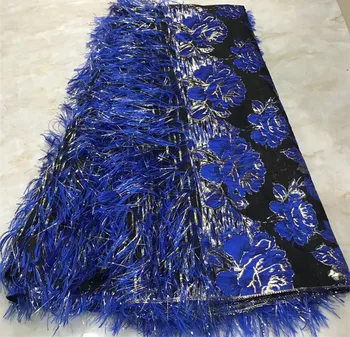 

Blue african french lace with sequins african lace fabric 2019 high quality tassel 3D lace 5yards nigerian lace fabrics WD-C14