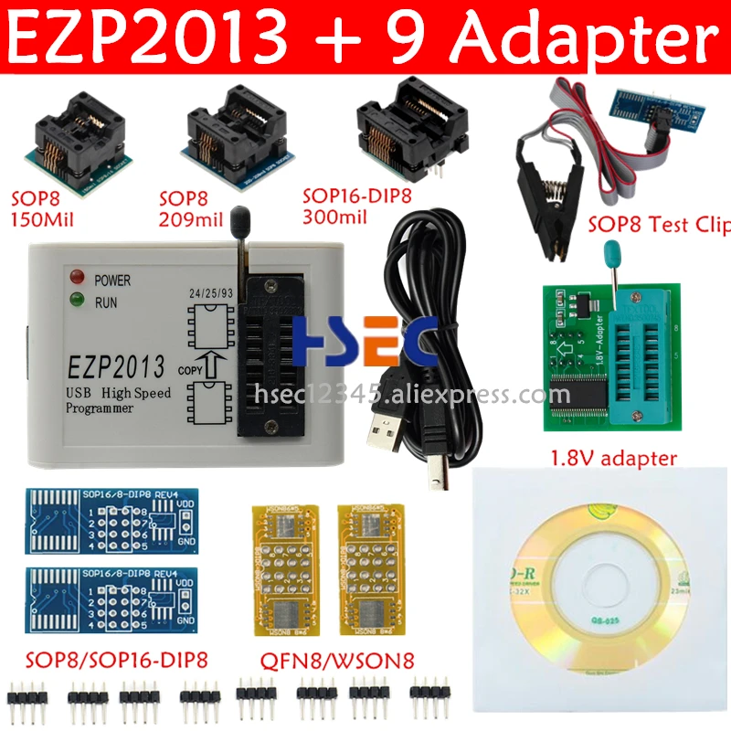 EZP2013 EZP2019 программатор + 9 адаптер SOP8 тестовый зажим sopic8 1 8 мил до dip8 SOP16 в разъем