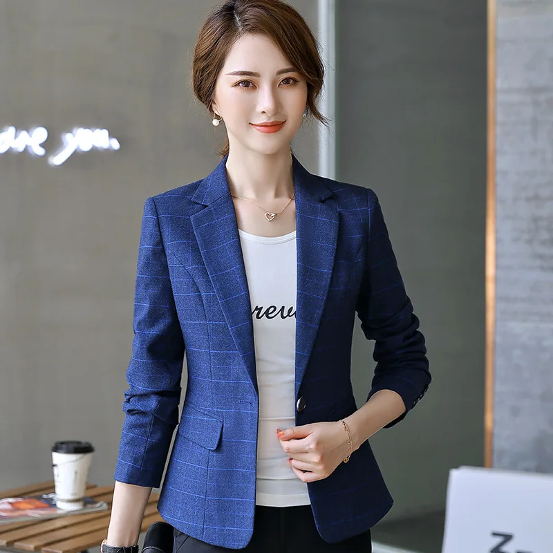 

Autumn and winter new professional women's suit Temperament casual full sleeve check ladies jacket blazer Female office top 2019