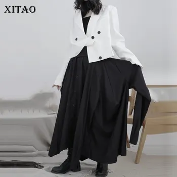 

XITAO Irregular Skirt Black Women Elastic Waist Pleated High Waist Small Fresh Casual Style 2020 Autumn Minority Skirt ZP3733
