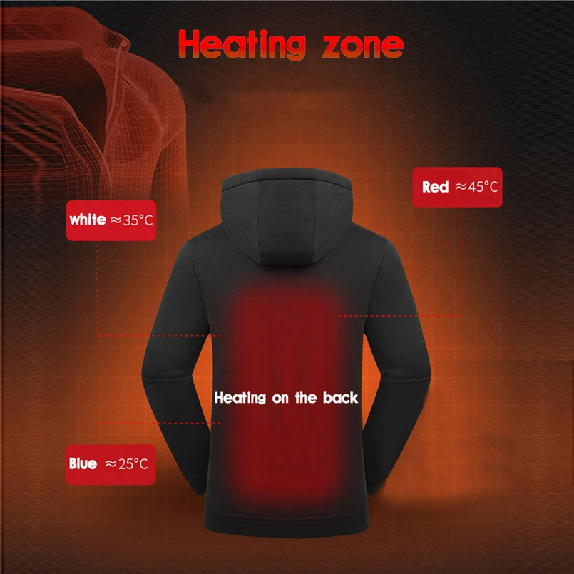 Зимний мужской Смарт USB спина и живот два электрического нагрева теплый плюс бархат с капюшоном свитер skipak heren 30N21