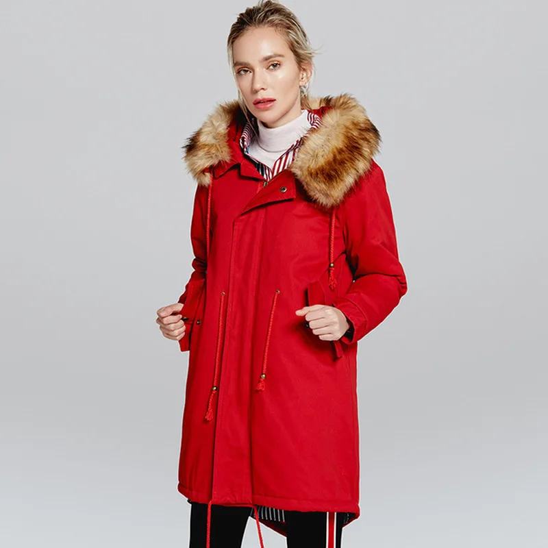 

Maternity Winter Coat Version For Hooded Lamb Cashmere Long Section Women's Cotton Coat Duck Down Pregnant Jacket Women S-XXL