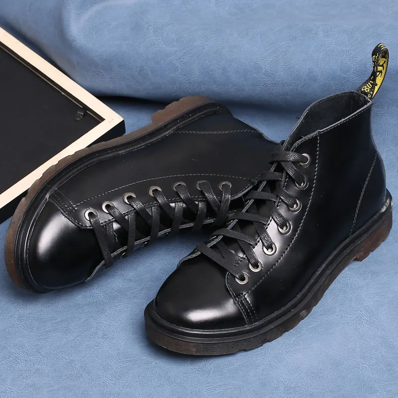 

Men Shoes Spring New Style England Genuine Leather Hight-top Leather Boots Leather Boot Thick Bottomed Oxford Martin