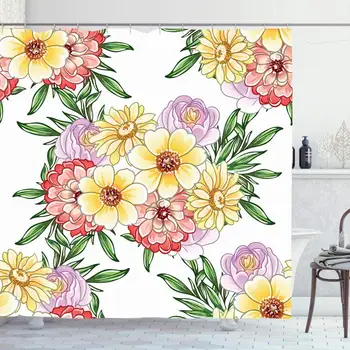 

Shower Curtain for Bathroom 72x72 Retro Flower Print Line Seamless Pattern Blossom Symbol Colorful Painting Spring Textures
