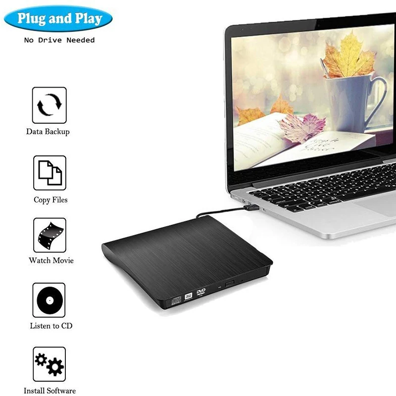 USB 3.0 External DVD Drive Burner Writer Recorder Portable DVD Optical Drive Player for HP Dell LG Asus Acer Lenovo Windows 10 8
