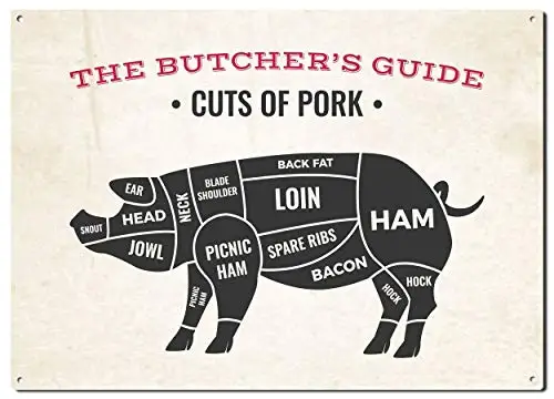 

Cuts of Pork Metal Tin Signs, Food Kitchen Colorfast Posters, Decorative Signs Wall Art Home Decor - 8X12 Inch (20X30 cm)