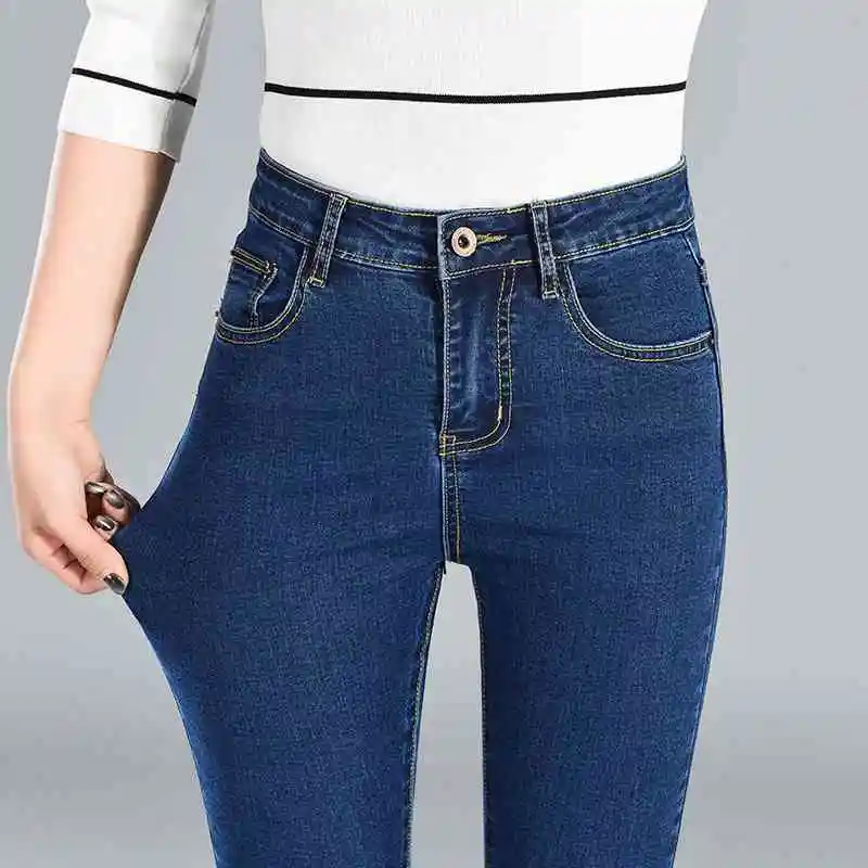 Уличная мода, высокая талия, эластичные брюки, тонкая талия, узкие брюки, большие размеры, джинсы для женщин размера плюс, обтягивающие джинсы, повседневные брюки