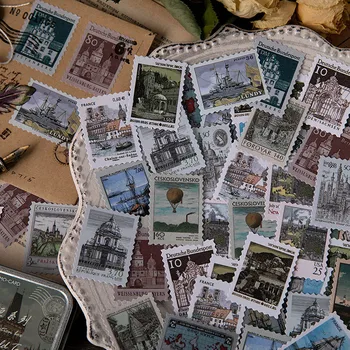 

60 Pcs Retro Stamp Stickers Creative Animal Plant Stickers Decor Adhesive Stickers Paper For Diary Scrapbooking Stationery