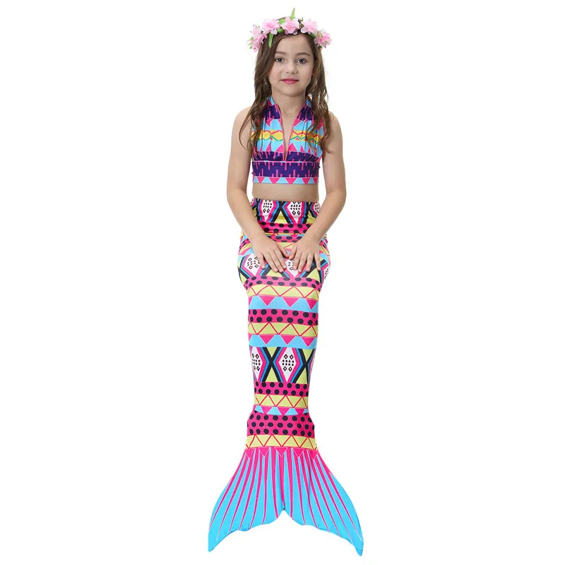 Girls Swimmable Mermaid Tail Costume Cosplay Swimsuit Halloween Dress set with fin Kids Monofin for Swimming Clothes Red Bikini anime halloween costumes