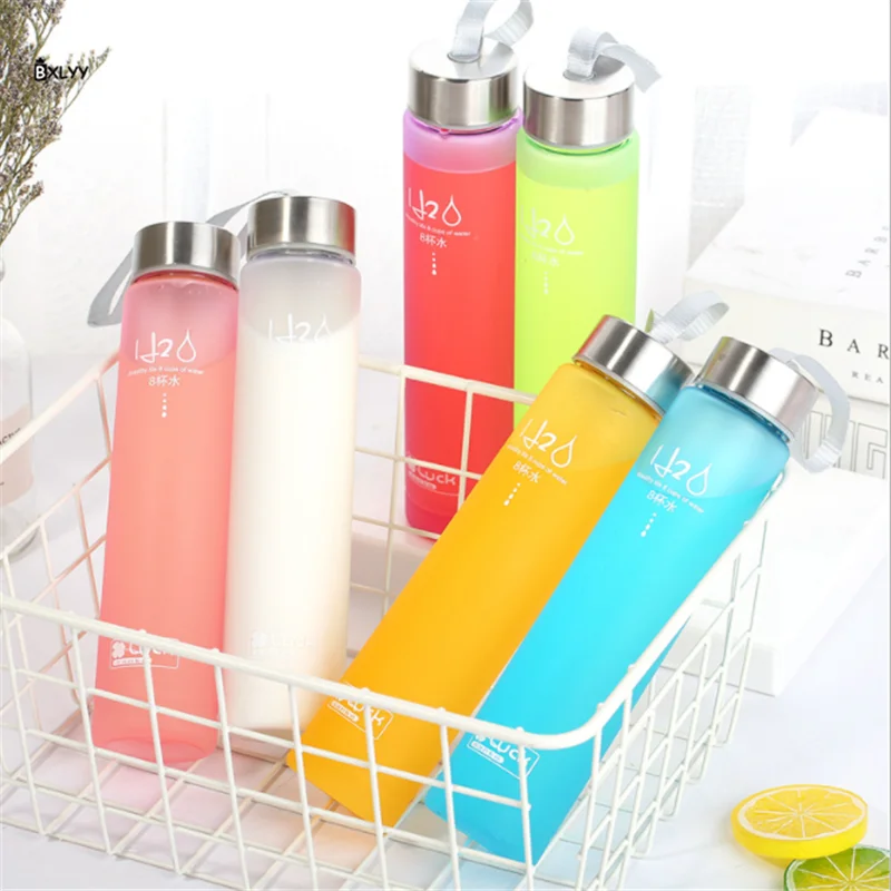 

BXLYY 280ml Frosted Plastic Water Bottle Transparent Sports Couple Water Bottle Portable Leak-proof Flower Tea Cup Shaker.75z