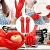 Red Gloves Washing Dishes Cleaning Waterproof Rubber Sleeve Gloves Latex Long Gloves  Kitchen Tool 6