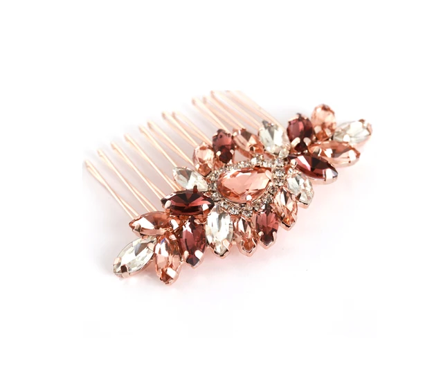 Rose Gold Hair Comb Wedding Hair Accessories Bridal Hair Jewelry Wedding Headpiece Blush Crystal Barrette Hair Piece