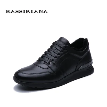 

BASSIRIANA 2019 Winter new men's casual sports shoes fur warm lace black free shipping