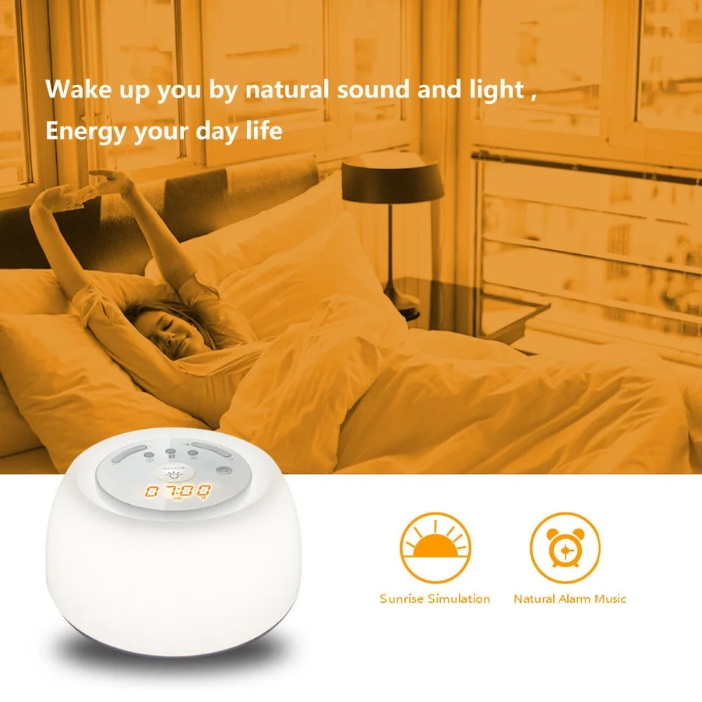 

EasyAcc Smart Wake Up Light Workday Alarm Clock With 10 Colors Sunrise/Sunset Smart Life Despertador USB Rechargeable Light