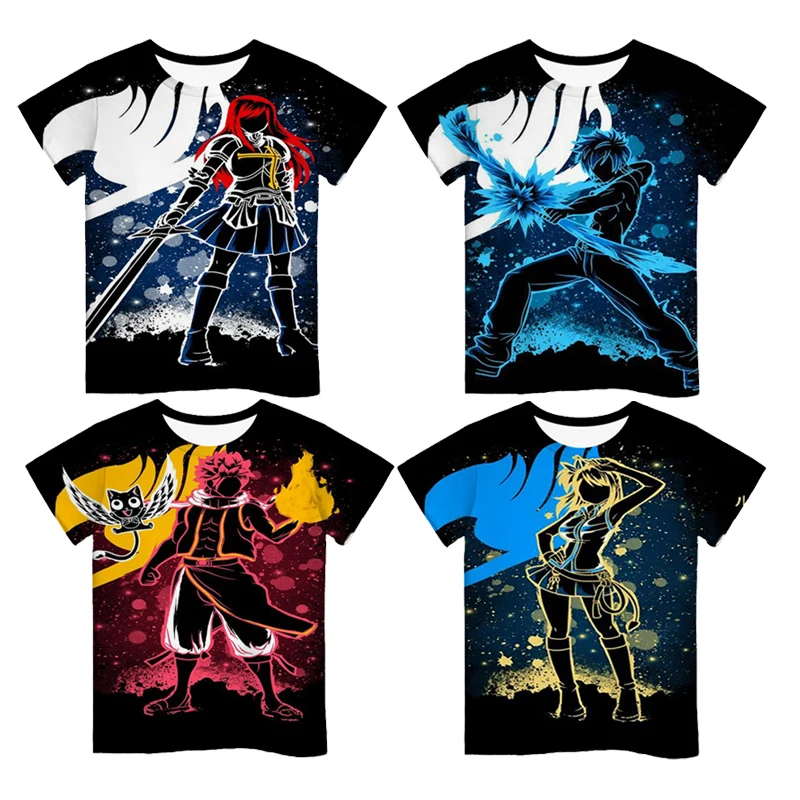

2020 New 3D Fairy Tail Tee Clothes Street Fashion Kids Boys and Girls Erza Natsu Tops T-shirt Kids Erza Clothing