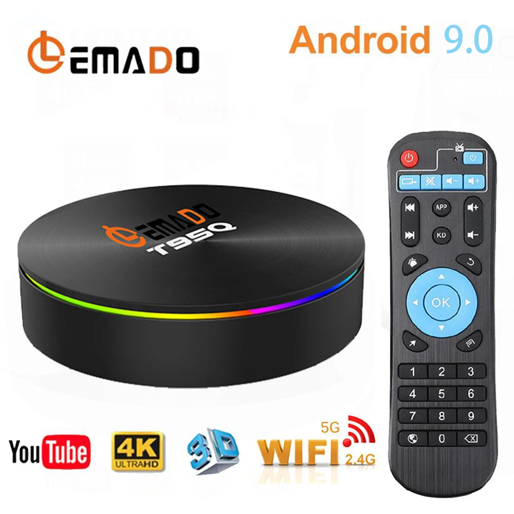 

LEMADO T95Q TV Box Android 9.0 4GB 64GB Amlogic S905X2 Support 4Kx2K H.265 HDR 2.4G&5G WIFI T95 Q Smart TV Box