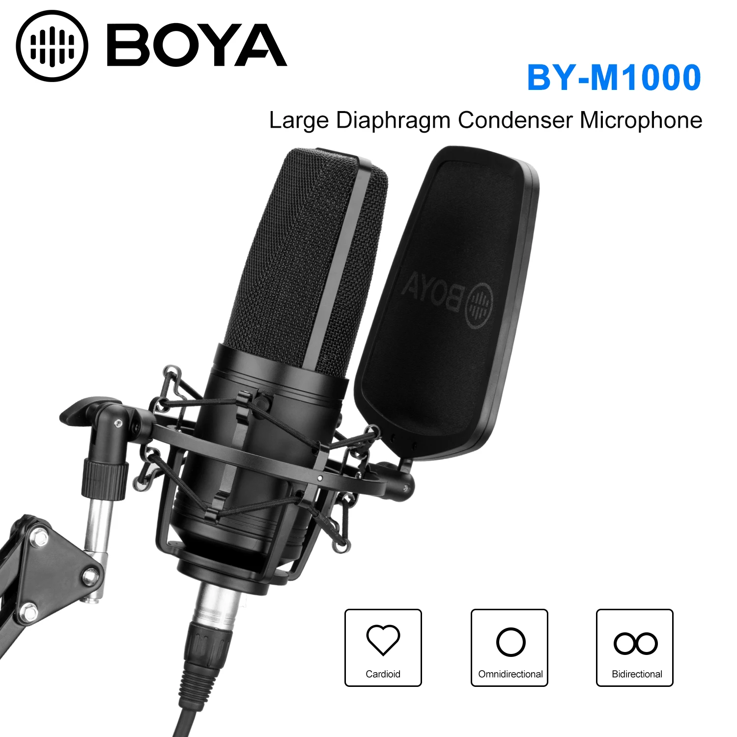 BOYA M800/M1000 Professional Large Microphone Low-cut Filter Cardioid Condenser Mic for Live recording video studio Video camera |