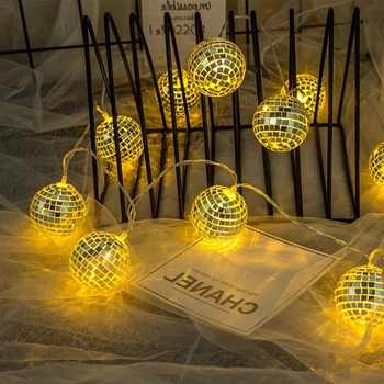 

Disco Mirror Ball LED String Light Decorative Fairy Light For Party Holiday Wall Window Tree Decorative Party Yard Garden Light
