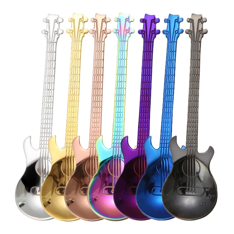 

1pcs Stainless Steel Guitar Shaped Coffee Spoon Teaspoon Children Milk Ice Cream Spoon New Beautiful 7 Colors Coffee Tea Use