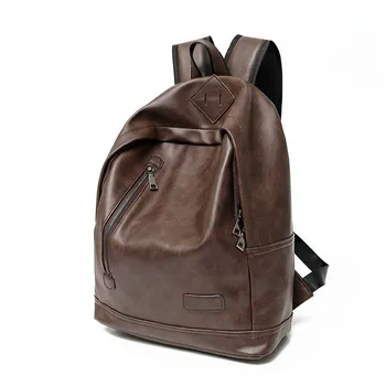 

New Men's British Backpack Pure Color Super Strong Pu Leather Casual Backpack Fashion Casual Student Travel Backpack