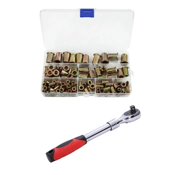 

121 Pcs Accessories: 120Pcs M4 M5 M6 M8 M10 Zinc Plated Carbon Steel Rivet Nut Insert Flat Head Threaded Rivet & 1Pcs 1/2 Inch T