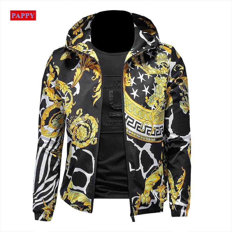 

2020 new spring men jacket hooded print jacket men coat fashion Leisure jacket man