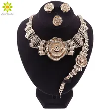Дубай комплект ювелирных украшений золотистого цвета нигерийские Свадебные Женские аксессуары, Бижутерия Набор цветок ожерелье наборы африканские бусины ювелирный набор