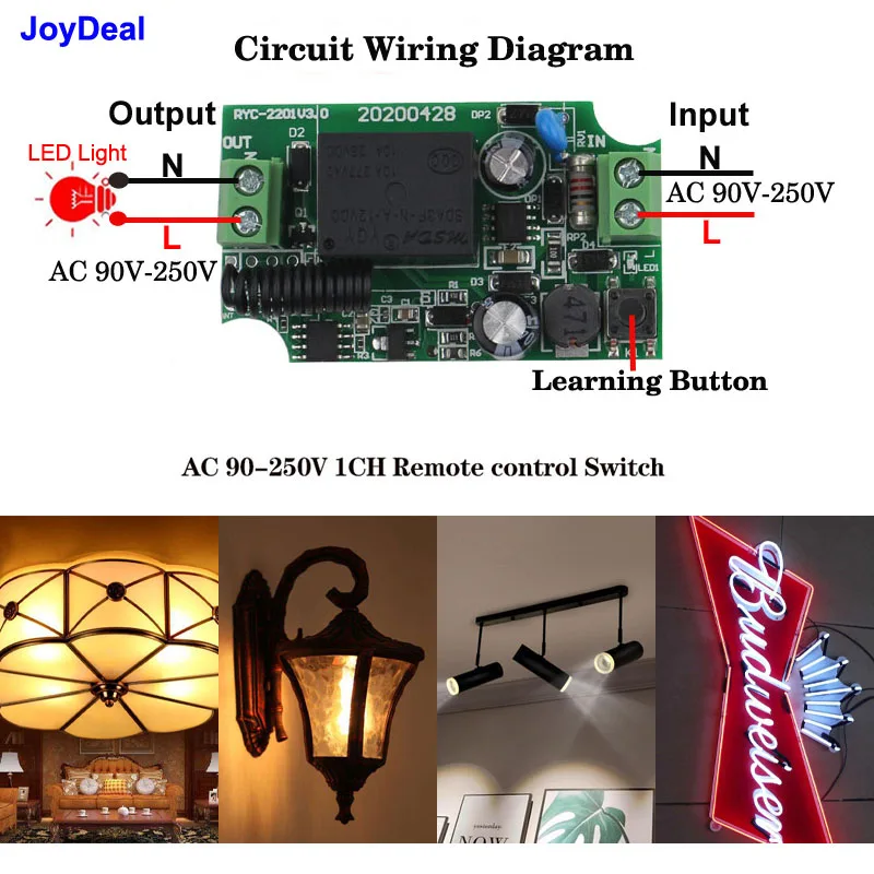 fio 433 mhz ac 110v 220v 10a 1 gang 2 gang 3 gang 03