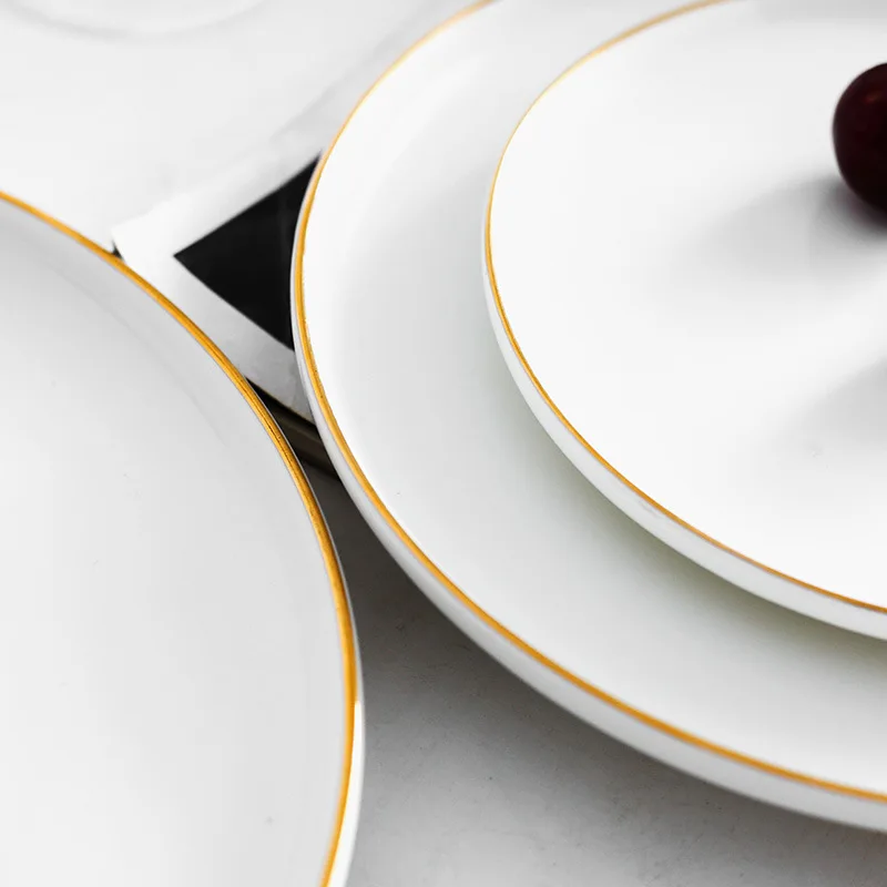 Brief Noridc Round Ceramic Plate Solid Gold Edge Porcelain Glaze Dinner Plate Western Steak Cake Dessert Tray Snack Dishes