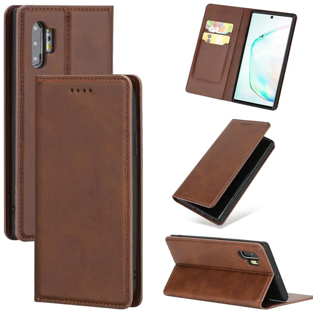 

Vintage Magnet Folio Leather Card Slots Case for Samsung Note 10 Plus S10 PhoneCases Wireless Charging Supported Stand Back Case