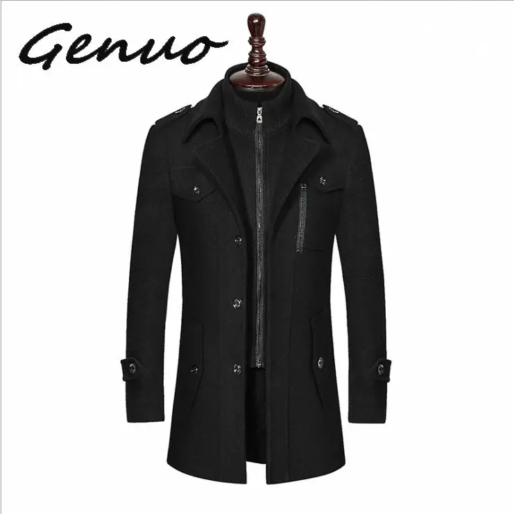 Genuo Новинка новое зимнее шерстяное пальто приталенные куртки модная верхняя одежда теплая мужская повседневная куртка пальто бушлат размера плюс M-XXXL - Цвет: black