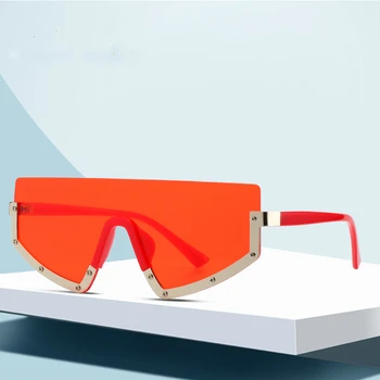 

Summer Trendy Sunglasses UV400 Geometric Lens Eyewear Semi-rimless Sun Glasses For Women Men 2020 Streetwear