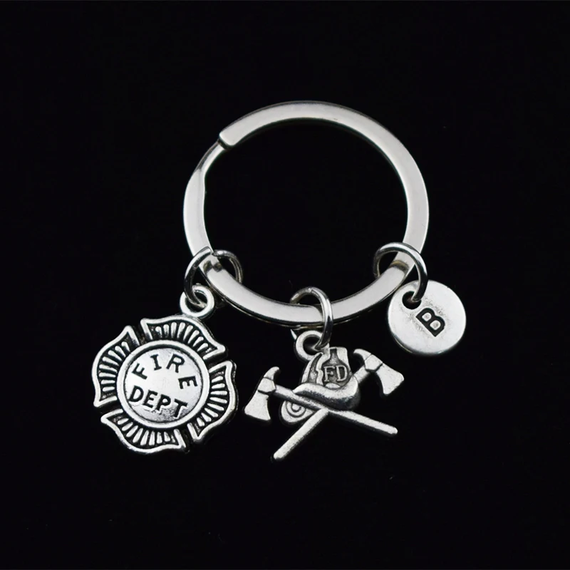 Handmade A-Z Letter Key Chain Fire Department Firefighter Keychain Fireman Axe Pendant Keyring Holder Souvenir Jewelry Gifts | Украшения и