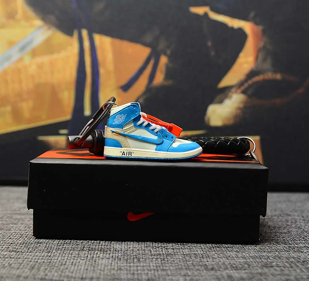a shoe w rope Дропшиппинг aj1 offwhite Chicago Unc брелок в виде кроссовка Air Jordan 1 3D мини-кроссовки запатентованный спортивный обувной брелок с кроссовком - Цвет: a shoe w rope