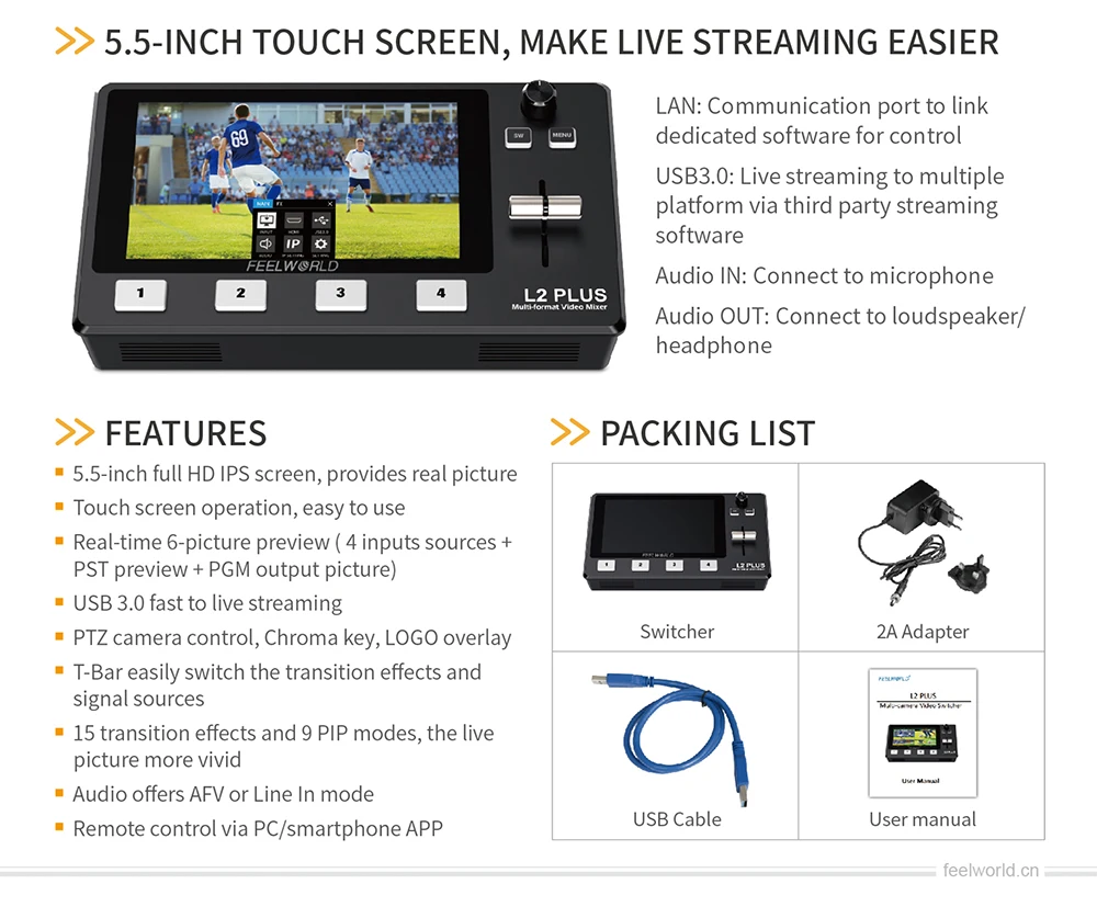 Feelworld LIVEPRO L2 Plus Mini Multi-Format Video Mixer Switcher