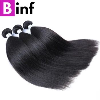 

BINF Brazilian Kinky Straight Hair 1/3/4 Bundles Human Hair Extensions Bundles Deals Remy Hair Bundles 8-28 Inches Color 1b