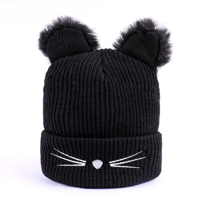 Осенняя и зимняя новая шапка для мужчин и женщин с вышитыми ушками котенка, вязаная шапка для отдыха на открытом воздухе, теплая шерстяная
