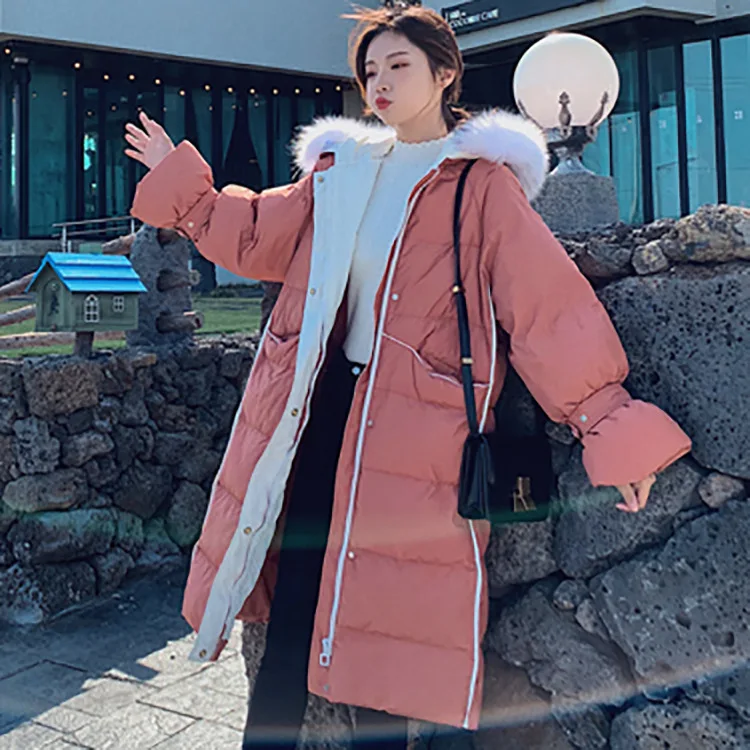 

Double 11 Main Push Korean-style Contrast Color Long down Jacket Cotton-padded Clothes Women's 2018 Winter Style Loose-Fit over-
