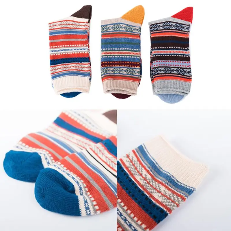 3 пары, мужские хлопковые носки в этническую полоску, винтажные трикотажные носки в рубчик