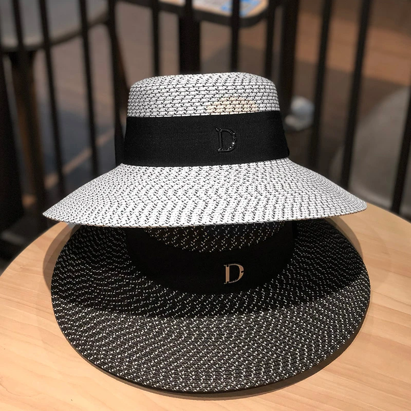 

Женская соломенная шляпа Sombrero, винтажная соломенная шляпа с большими широкими полями, с черной лентой, Пляжная, 2019