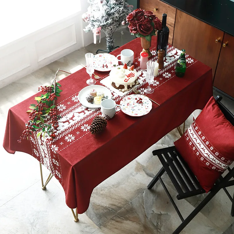 

Christmas Tablecloth Rectangular Kitchen Dining Table Decoration Super Soft Plush Table Cloth Home Wedding Party Table Cover