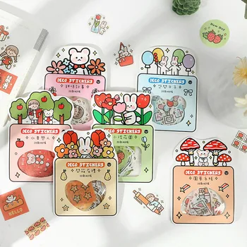 

Mohamm 6 Pcs/pack Kawaii Cartoon Mini Rabbit Flower Korea Sticker Flakes Scrapbook Paper Sticker Stationery School Supplies