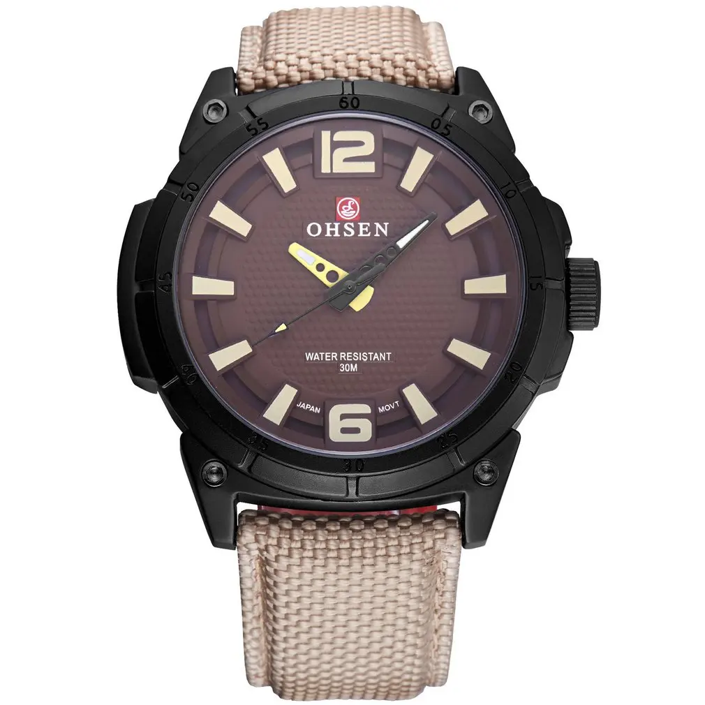 

Casual OHSEN Brand Khaki Synthetic Leather Strap Band Quartz Hodinky Clock Sport Men Analog Outdoor Wristwatches Gift / OHS250
