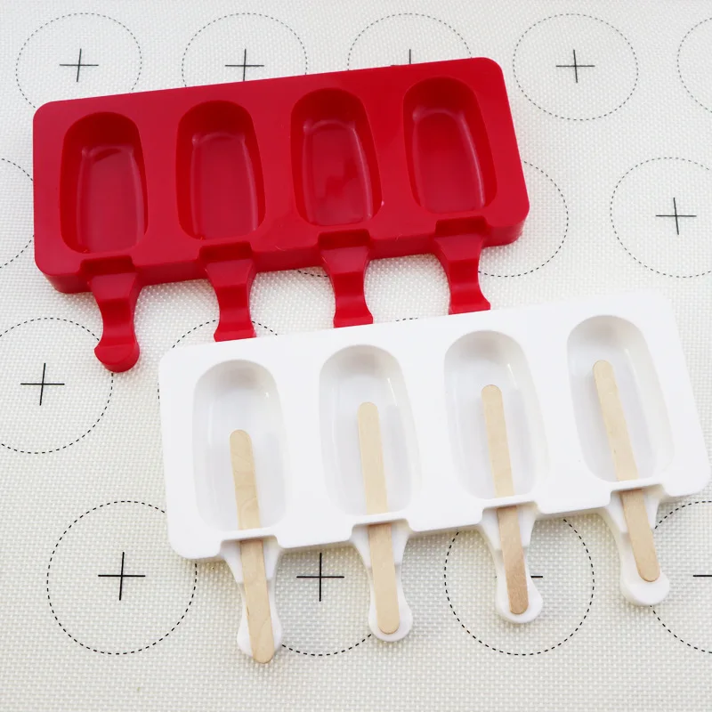 

4 Even Ellipse Ice Cream Mode Household Do Ice Cubes Ice Sucker Sorbet Popsicle Ice Cream Silicone Mould with Ice Cream Stick