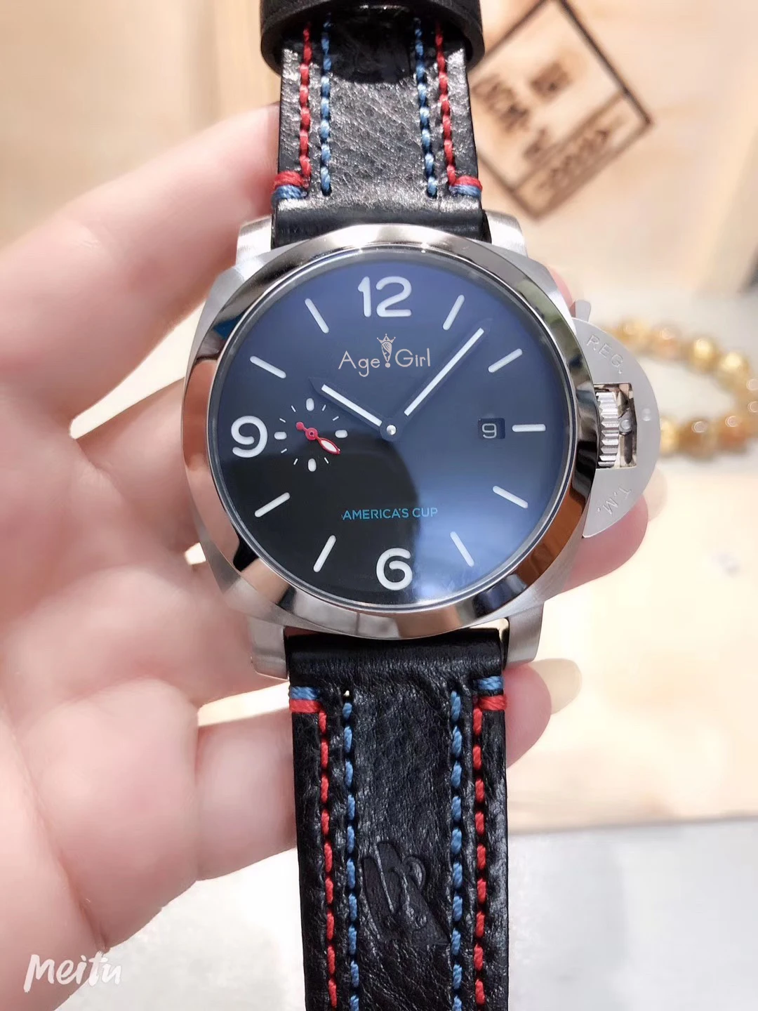 

Luxury Brand Men Automatic Mechanical Sapphire Stainless Steel 3 Day Luminous 1950 Watch America's Cup Black Leather Limited
